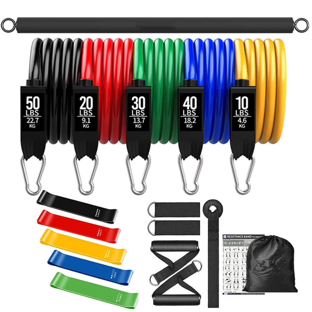 Portable Home Gym Bar with Resistance Bands – Full-Body Workout Kit