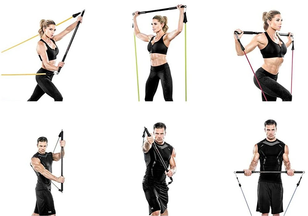 Portable Home Gym Bar with Resistance Bands – Full-Body Workout Kit