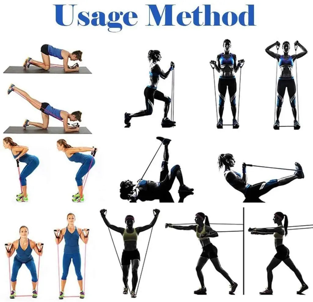 11PCS Latex Resistance Pull Bands Rope for Pilates, Yoga, CrossFit, Fitness