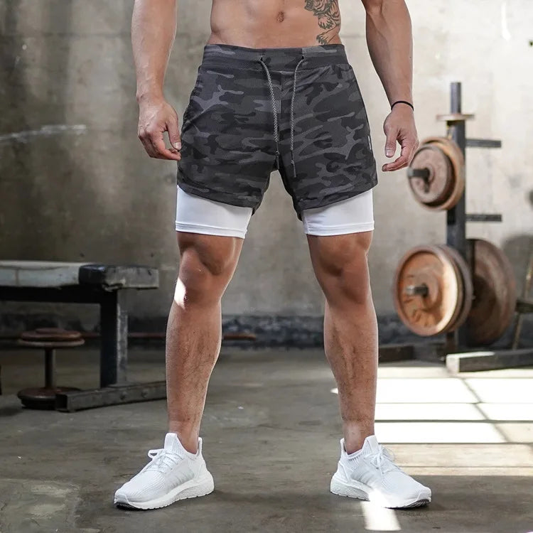 Camo Running Shorts Men – 2-in-1 Quick Dry Workout Shorts