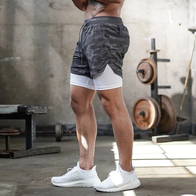 Camo Running Shorts Men – 2-in-1 Quick Dry Workout Shorts