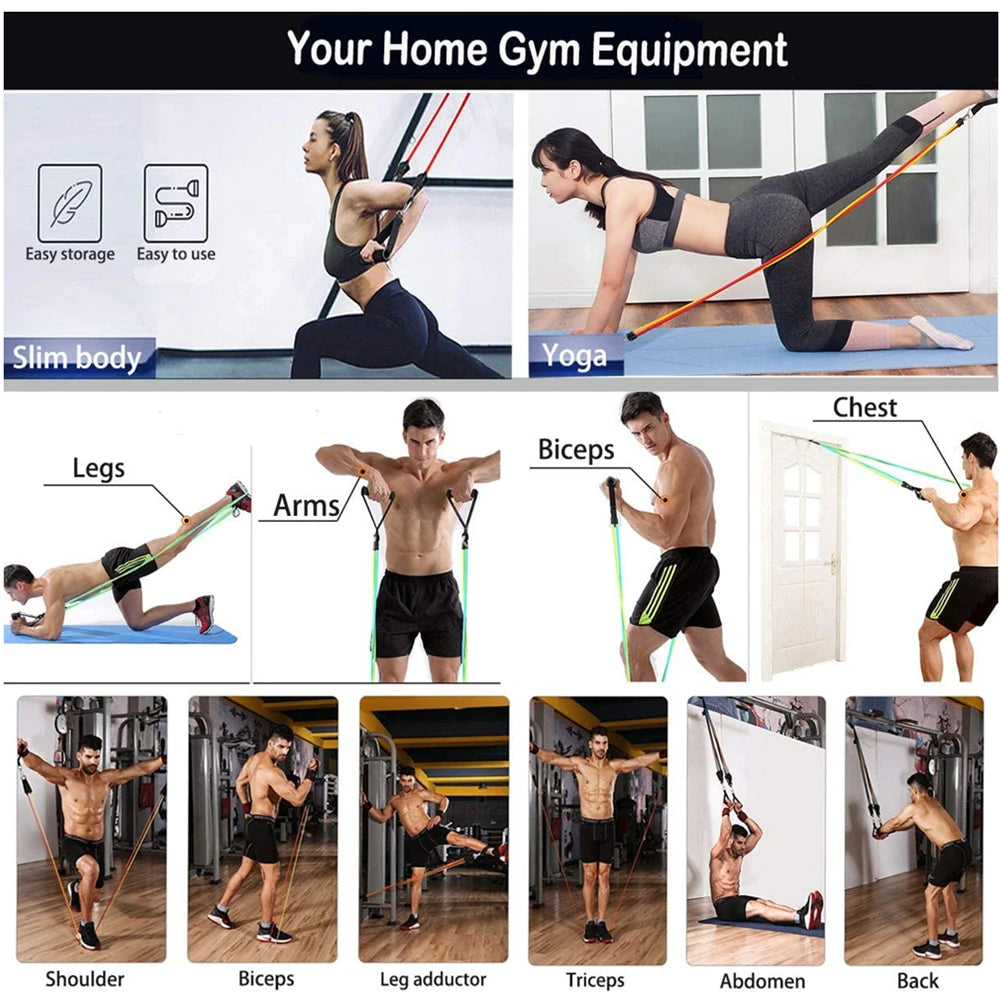 Portable Home Gym Bar with Resistance Bands – Full-Body Workout Kit