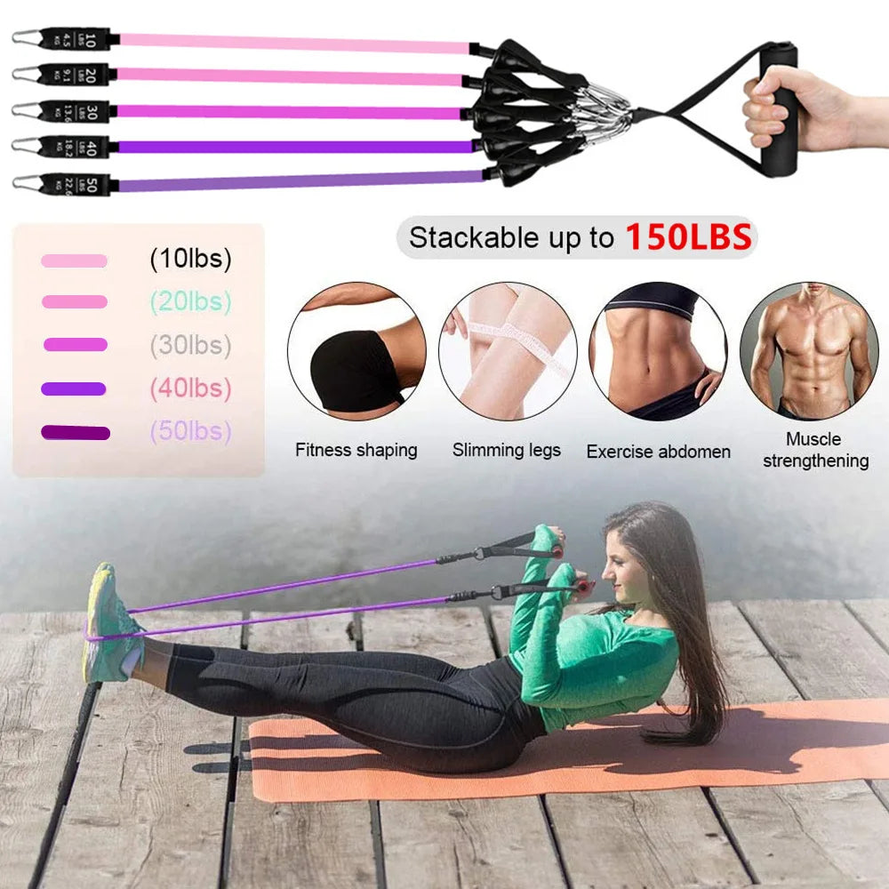 Portable Home Gym Bar with Resistance Bands – Full-Body Workout Kit