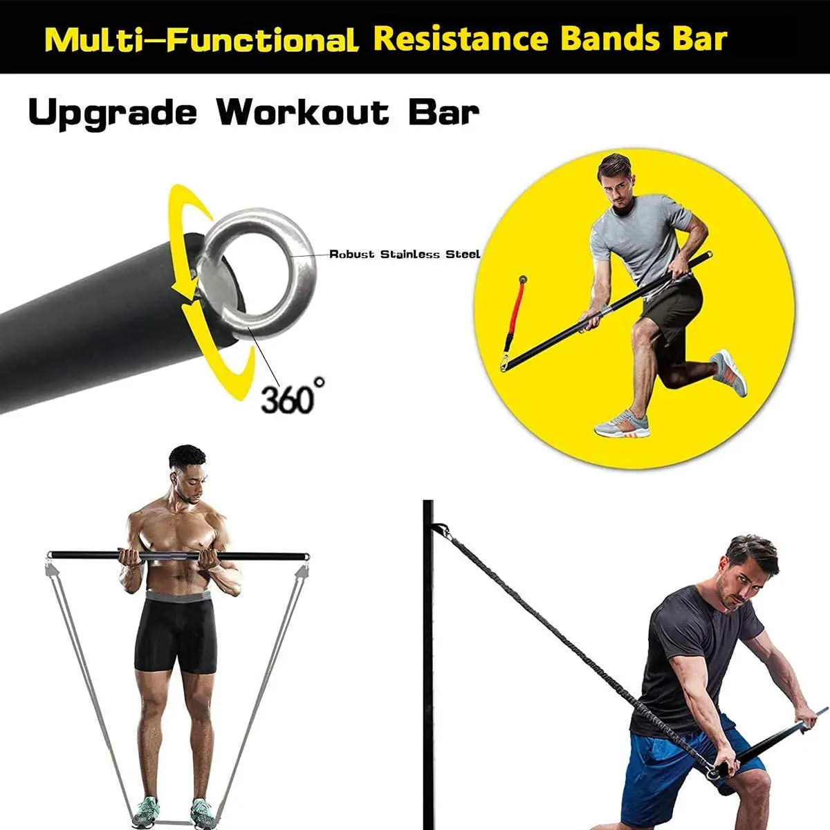 Portable Home Gym Bar with Resistance Bands – Full-Body Workout Kit