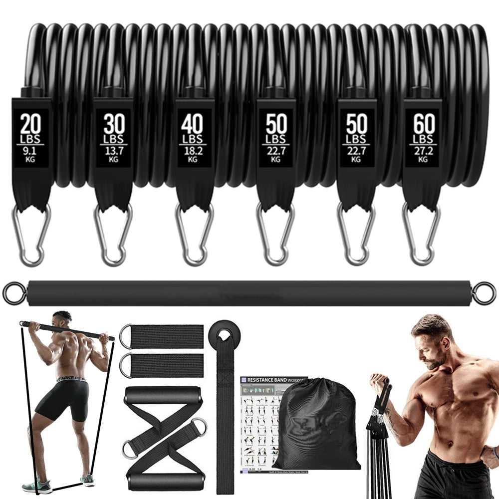 Portable Home Gym Bar with Resistance Bands – Full-Body Workout Kit