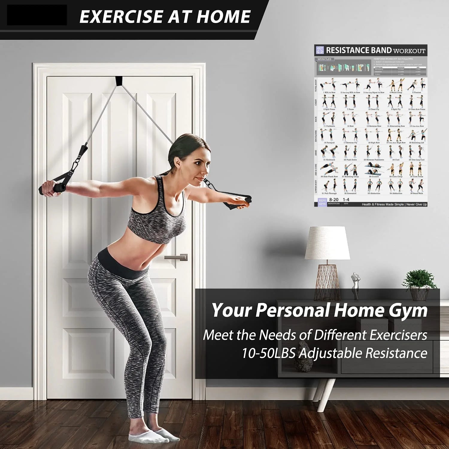 Portable Home Gym Bar with Resistance Bands – Full-Body Workout Kit