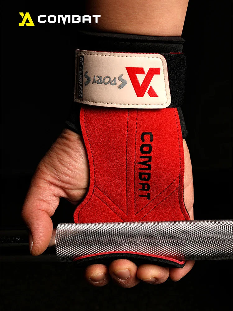 1 Pair Cowhide Gym Gloves Grips – Anti-Skid Weightlifting Pads for Deadlifts & Powerlifting