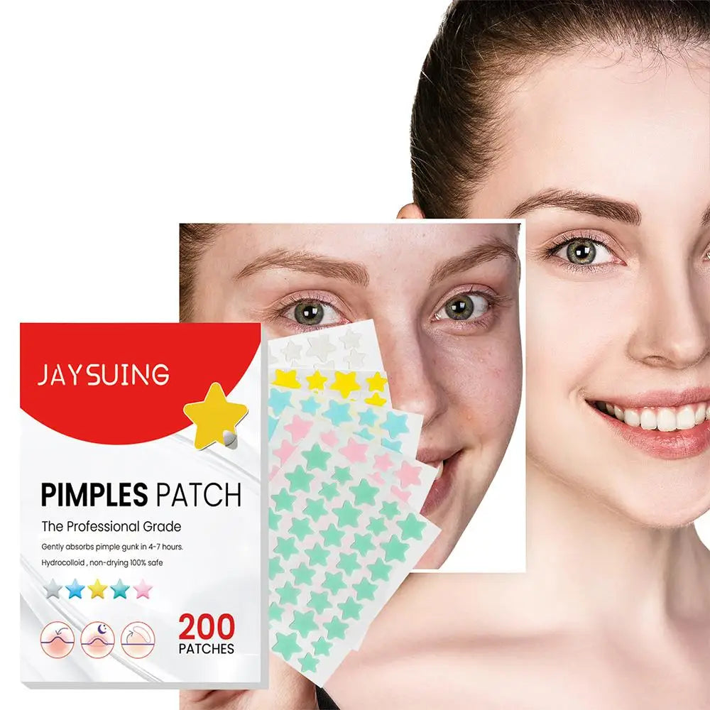 200pcs Colorful Cute Star & Heart Shaped Acne Treatment Stickers – Invisible Pimple Patches for Skincare