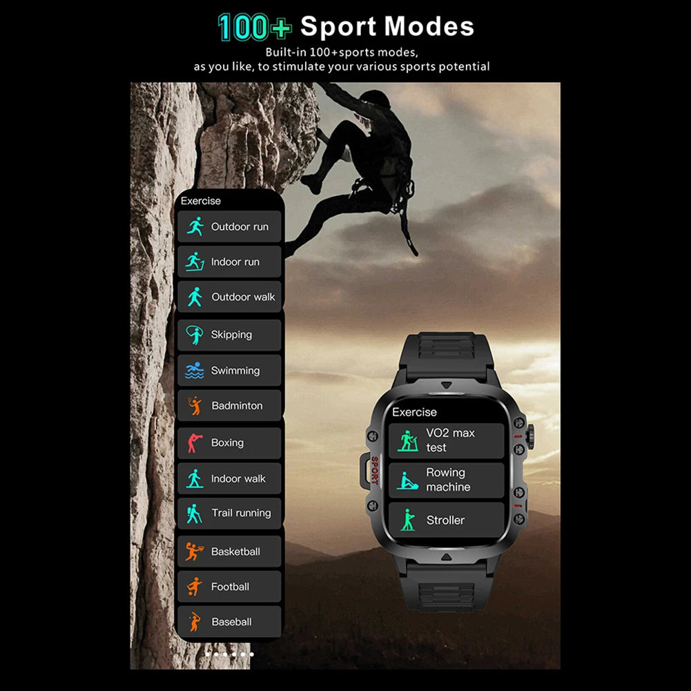 1.96" Touchscreen Men’s Outdoor Smartwatch – AI Voice, 3ATM Waterproof