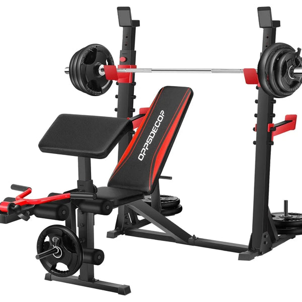 900LBS Weight Bench Set with Squat Rack & Preacher Curl