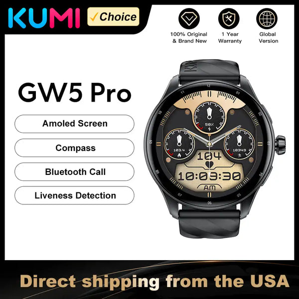KUMI GW5 Pro Smartwatch – 1.43" AMOLED, Waterproof, Bluetooth Call