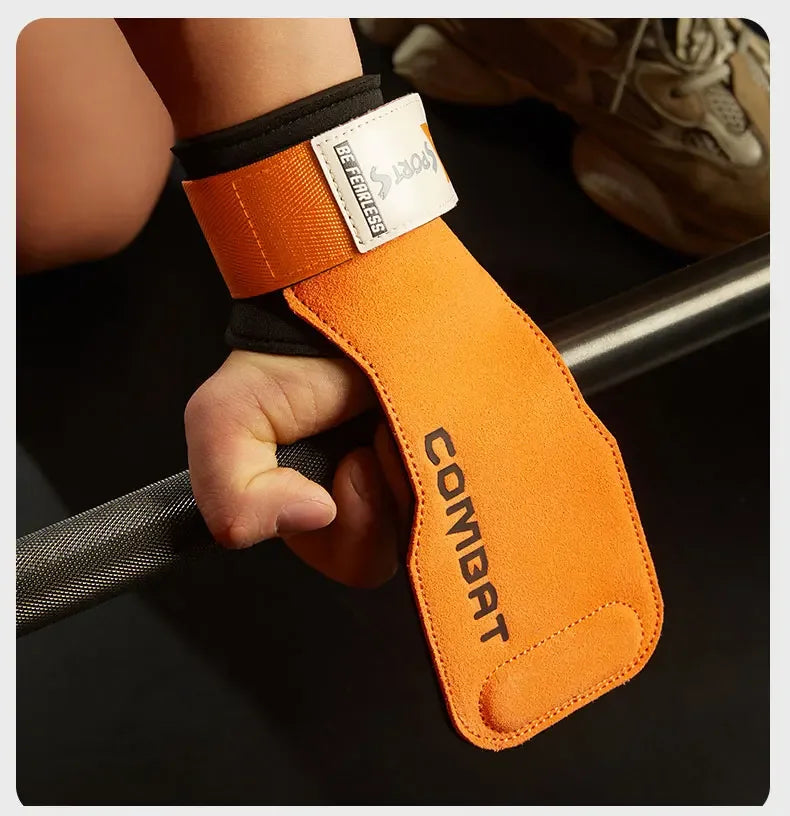1 Pair Cowhide Gym Gloves Grips – Anti-Skid Weightlifting Pads for Deadlifts & Powerlifting