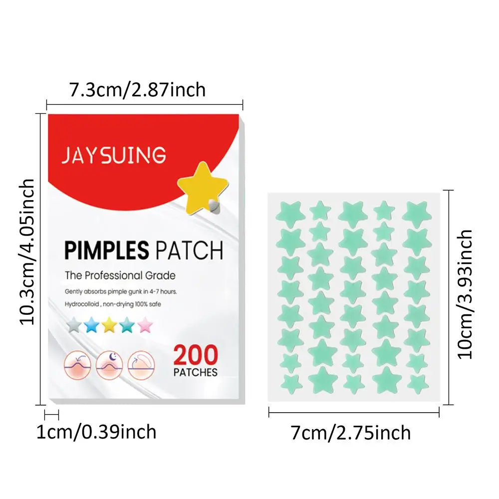 200pcs Colorful Cute Star & Heart Shaped Acne Treatment Stickers – Invisible Pimple Patches for Skincare