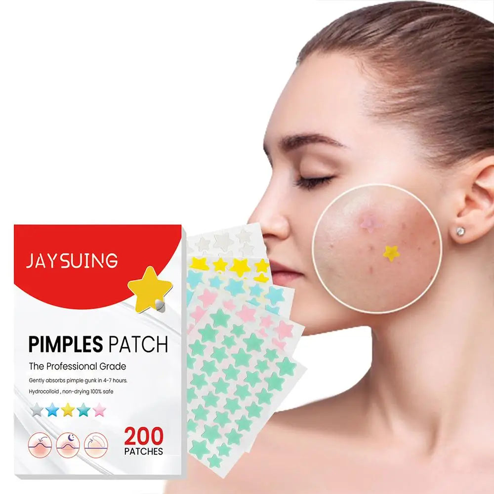 200pcs Colorful Cute Star & Heart Shaped Acne Treatment Stickers – Invisible Pimple Patches for Skincare