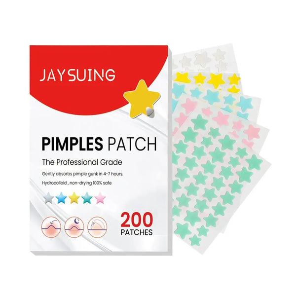 200pcs Colorful Cute Star & Heart Shaped Acne Treatment Stickers – Invisible Pimple Patches for Skincare