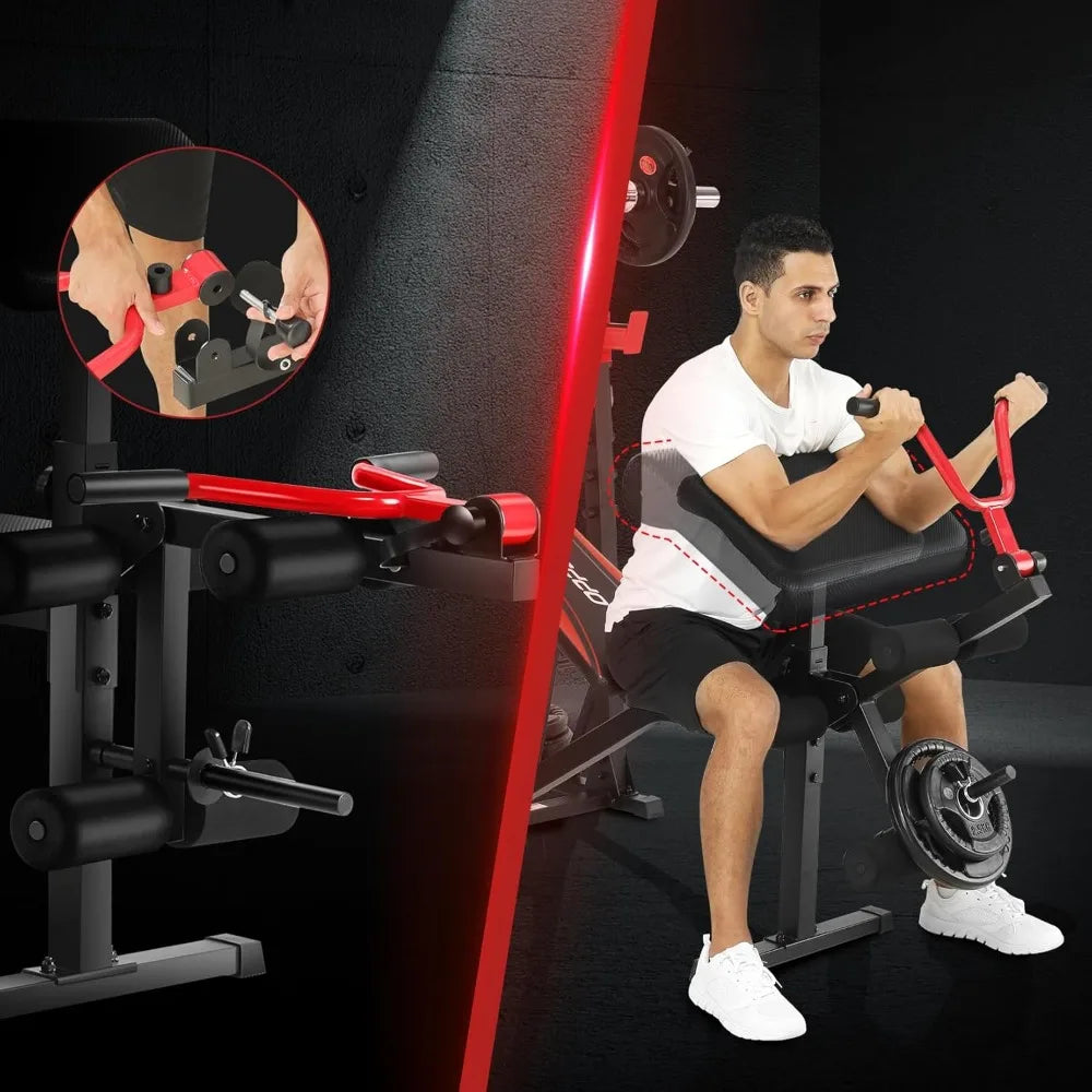 900LBS Weight Bench Set with Squat Rack & Preacher Curl