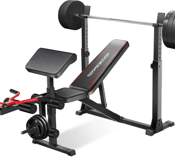 900LBS Weight Bench Set with Squat Rack & Preacher Curl
