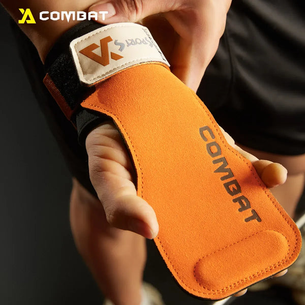 1 Pair Cowhide Gym Gloves Grips – Anti-Skid Weightlifting Pads for Deadlifts & Powerlifting