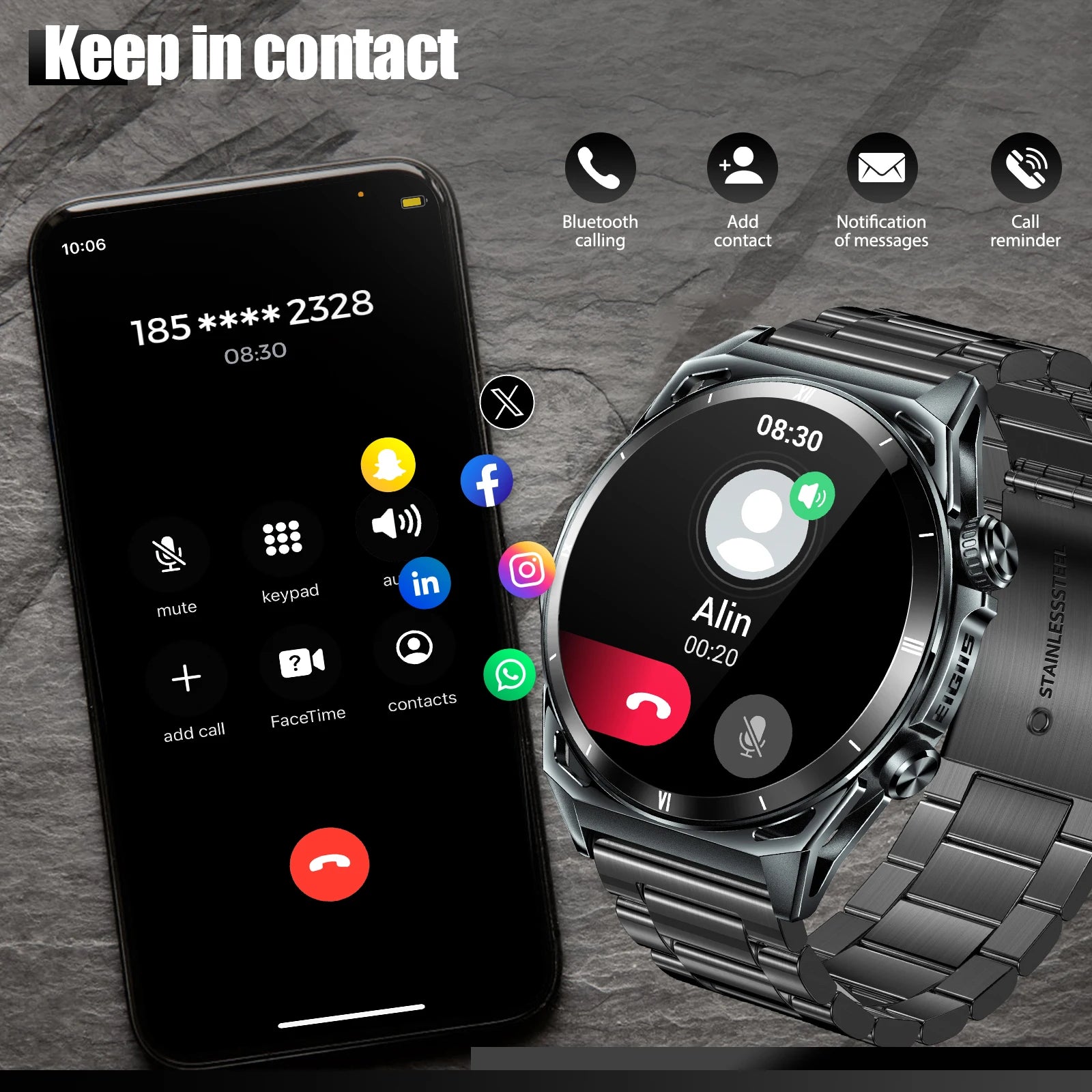 EIGIIS KE6 Smartwatch – 1.43" AMOLED, Bluetooth Call, Waterproof