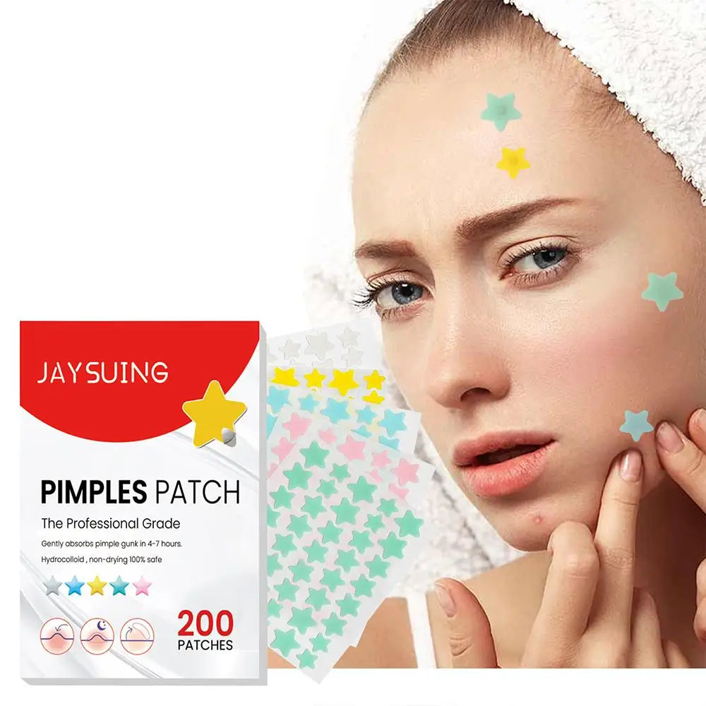 200pcs Colorful Cute Star & Heart Shaped Acne Treatment Stickers – Invisible Pimple Patches for Skincare
