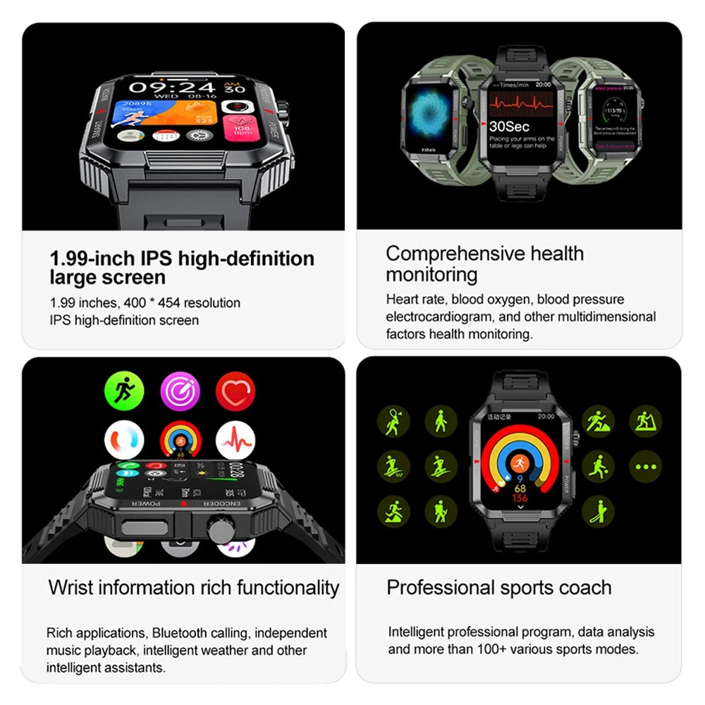 EGC+PPG GPS Fitness Smartwatch for Men – 1.99" HD Screen