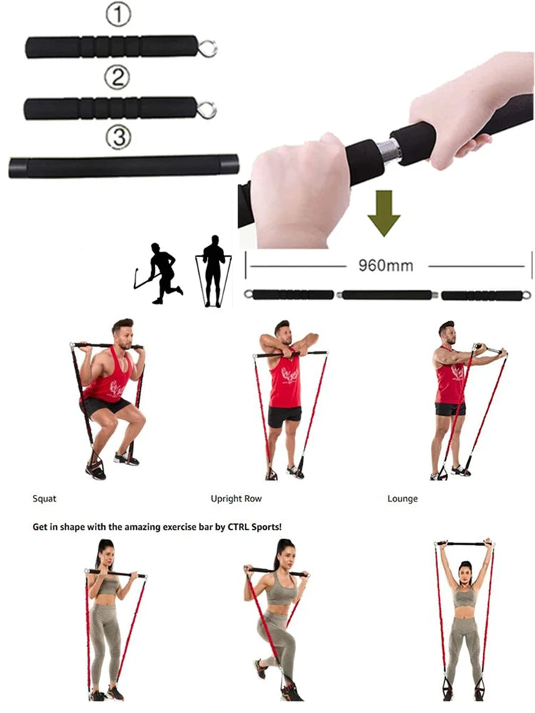 Portable Home Gym Bar with Resistance Bands – Full-Body Workout Kit