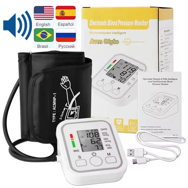 Spanish, English, Portuguese, Russian, No Voice-Digital Arm Blood Pressure Monitor