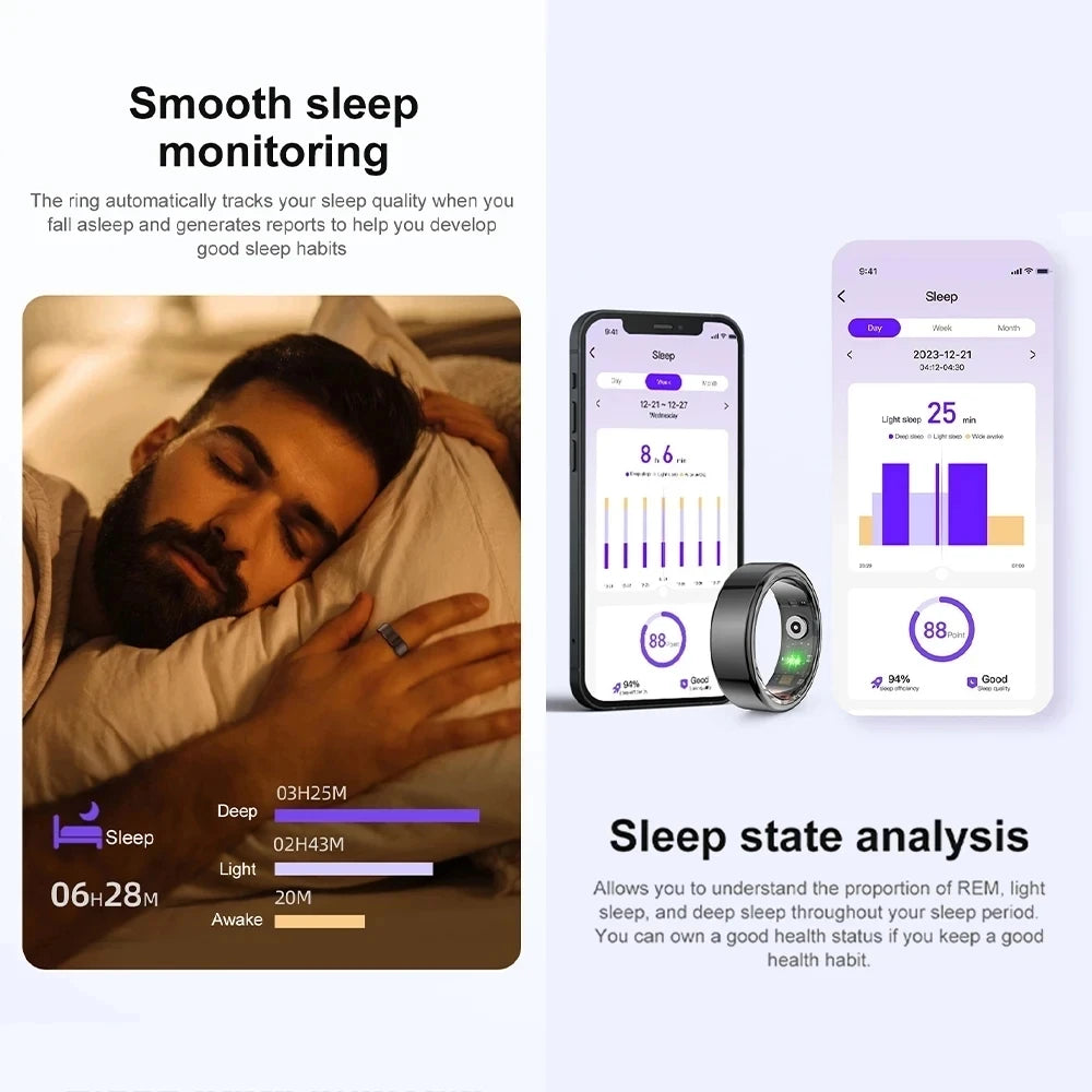 Smart Ring for Huawei, Xiaomi, Samsung – Titanium Steel, Health Monitor