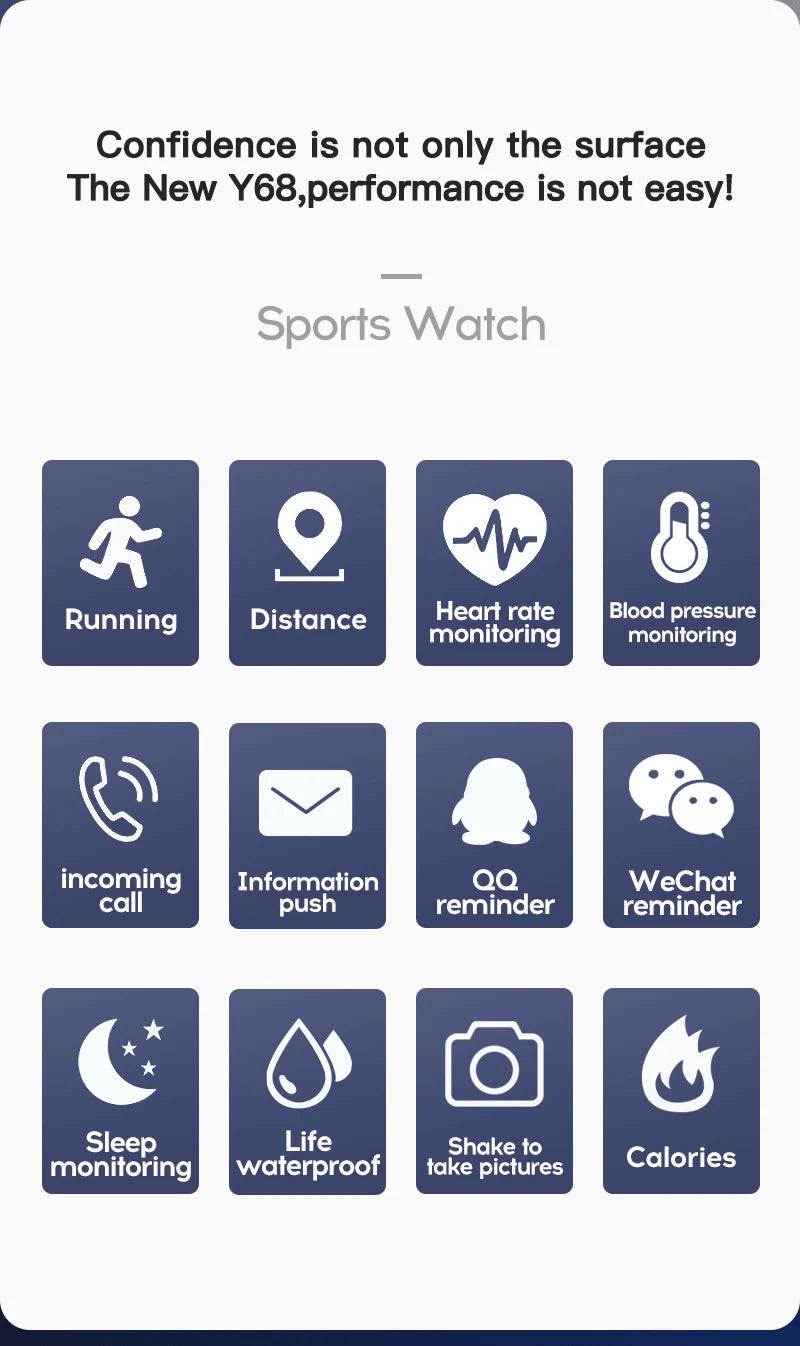 Y68 D20 Smart Watch – Phone, Music & Health Tracker for Men & Women