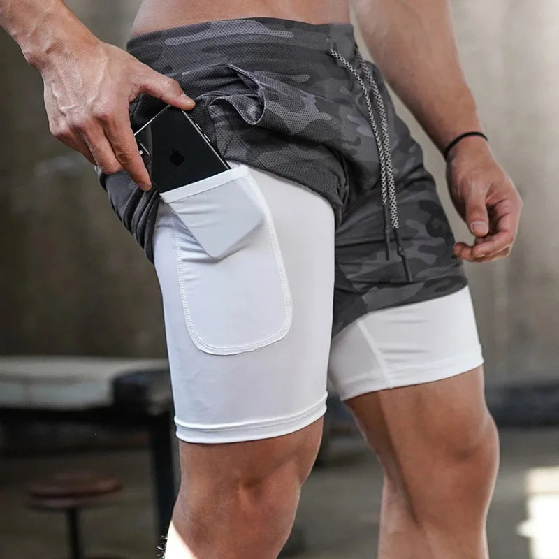 Camo Running Shorts Men – 2-in-1 Quick Dry Workout Shorts