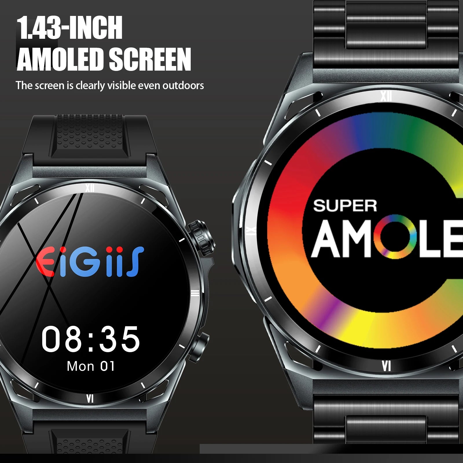 EIGIIS KE6 Smartwatch – 1.43" AMOLED, Bluetooth Call, Waterproof