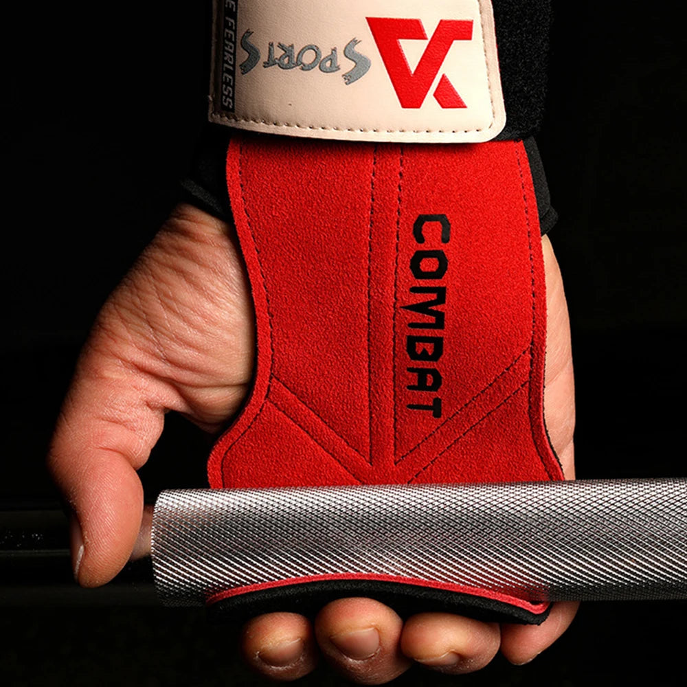 1 Pair Cowhide Gym Gloves Grips – Anti-Skid Weightlifting Pads for Deadlifts & Powerlifting