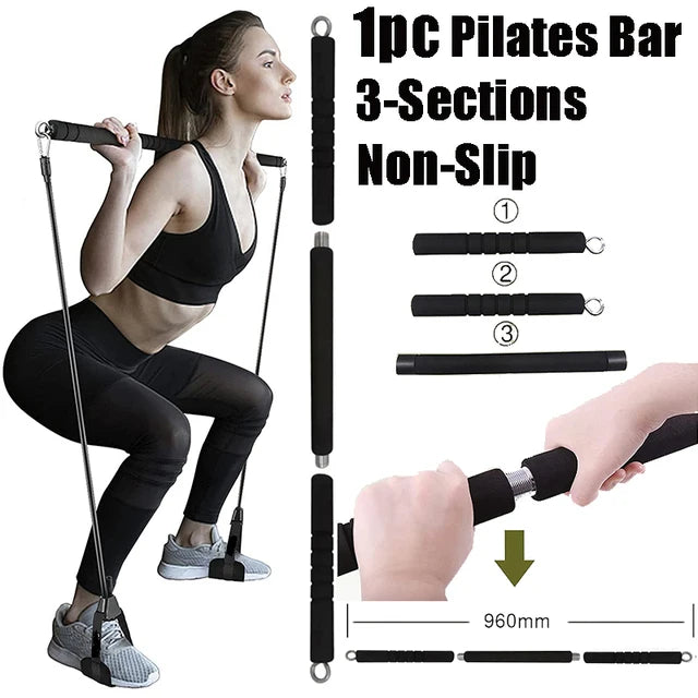 Portable Home Gym Bar with Resistance Bands – Full-Body Workout Kit