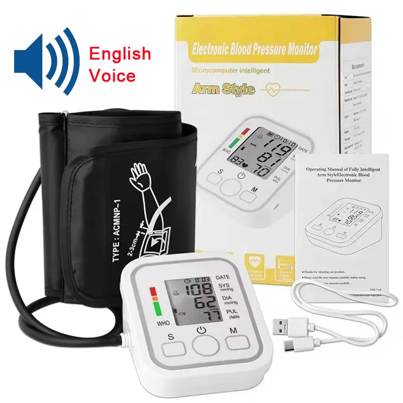 Spanish, English, Portuguese, Russian, No Voice-Digital Arm Blood Pressure Monitor