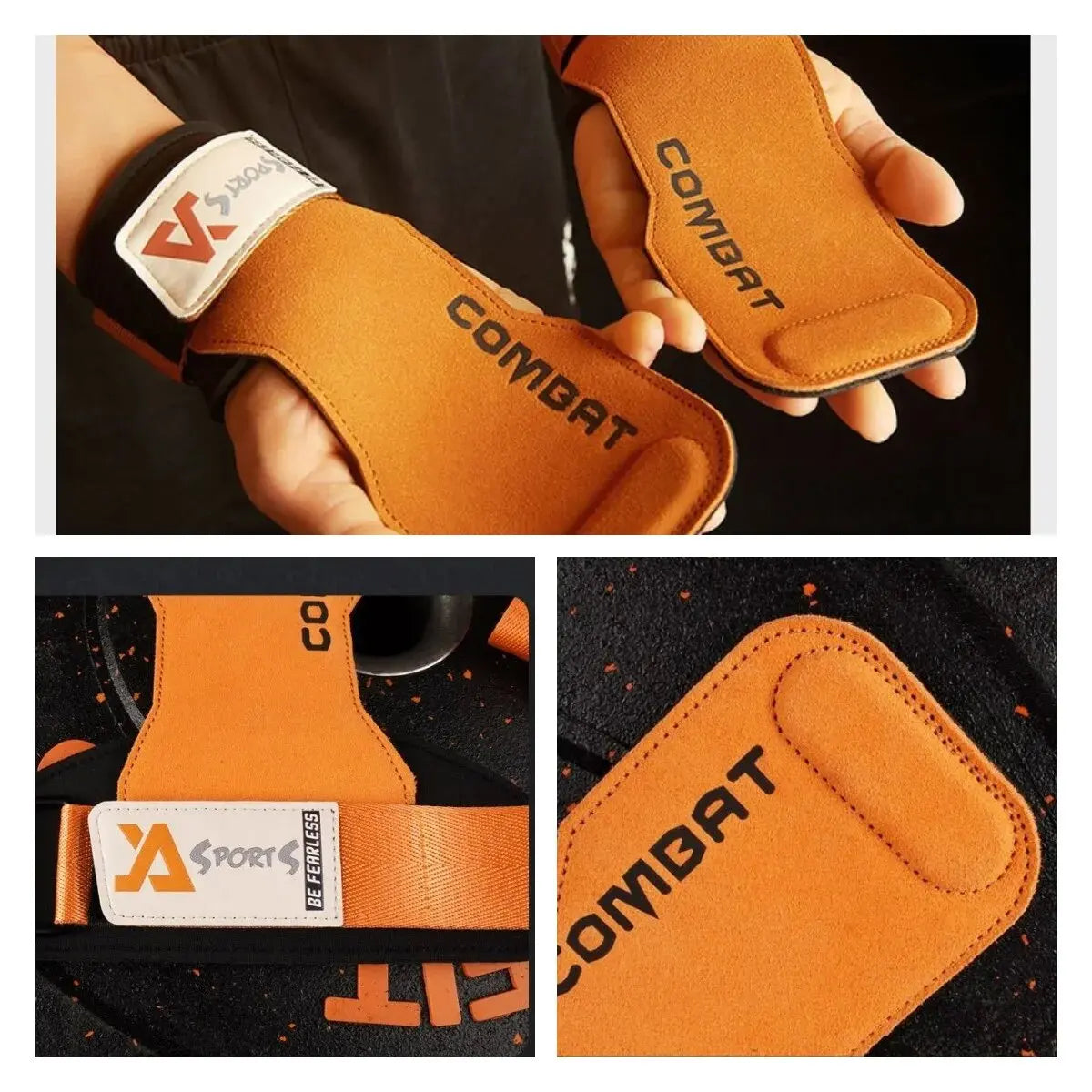 1 Pair Cowhide Gym Gloves Grips – Anti-Skid Weightlifting Pads for Deadlifts & Powerlifting