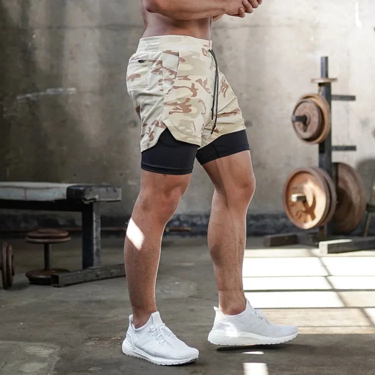 Camo Running Shorts Men – 2-in-1 Quick Dry Workout Shorts
