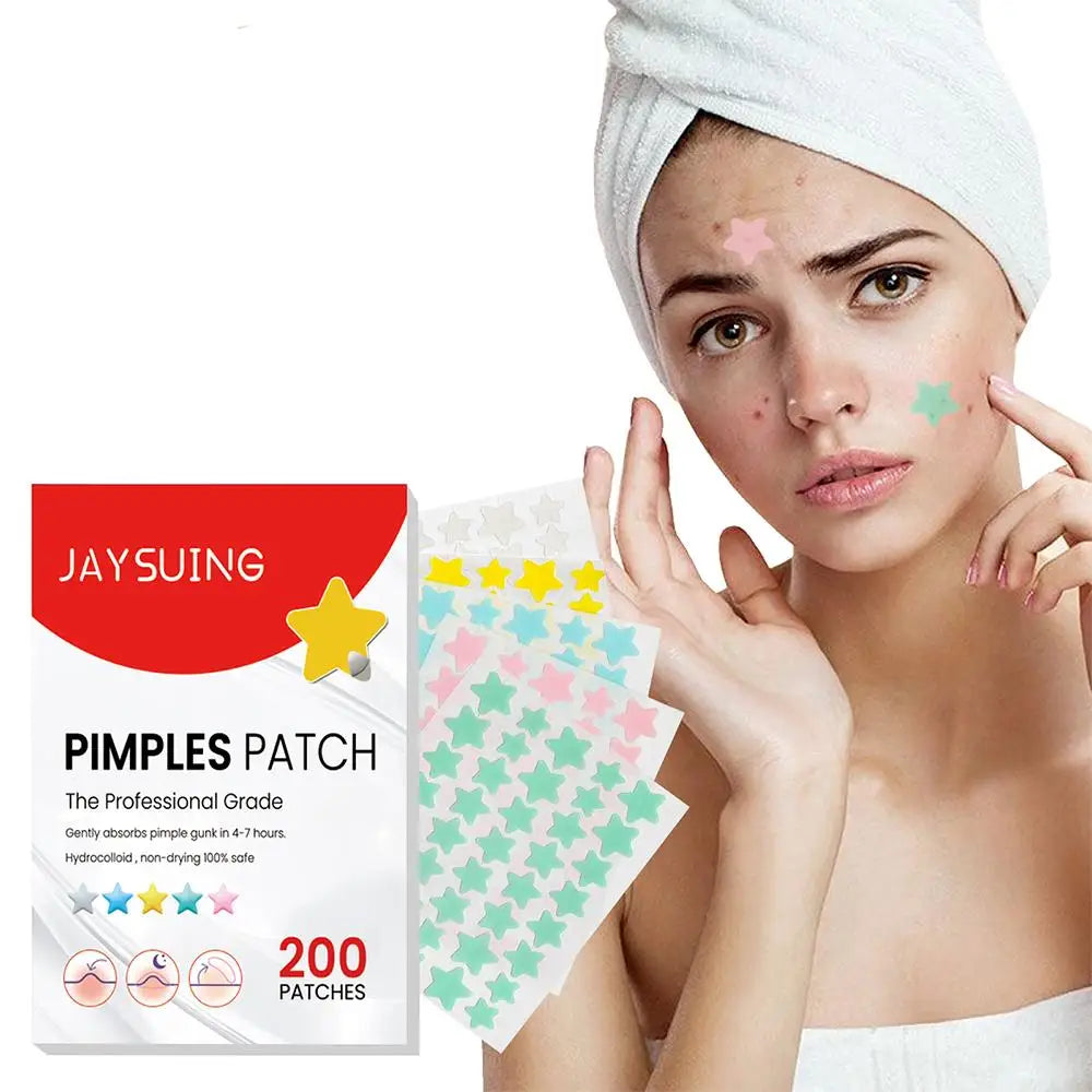 200pcs Colorful Cute Star & Heart Shaped Acne Treatment Stickers – Invisible Pimple Patches for Skincare