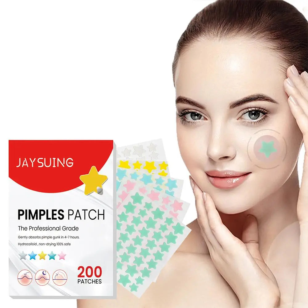 200pcs Colorful Cute Star & Heart Shaped Acne Treatment Stickers – Invisible Pimple Patches for Skincare