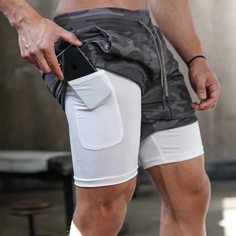 Camo Running Shorts Men – 2-in-1 Quick Dry Workout Shorts